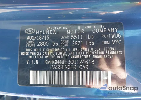 2016 Hyundai Genesis 3.8 z USA, uszkodzony, nr VIN KMHGN4JE3GU124618